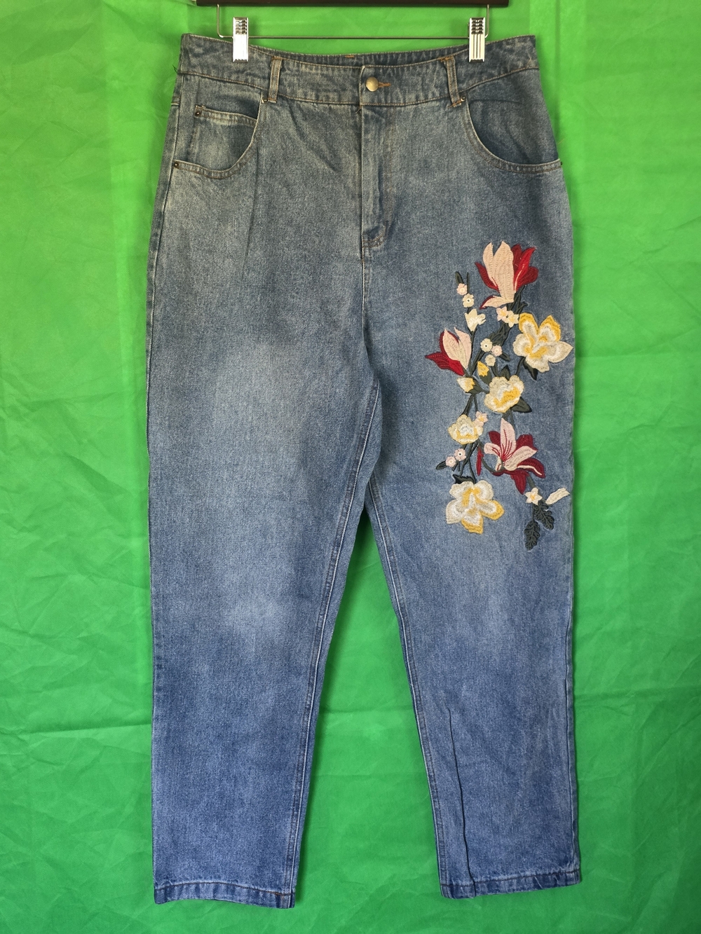 Paper Heart XL Floral Embroidered Denim Jeans Women’s Blue Straight Leg Boho Y2K